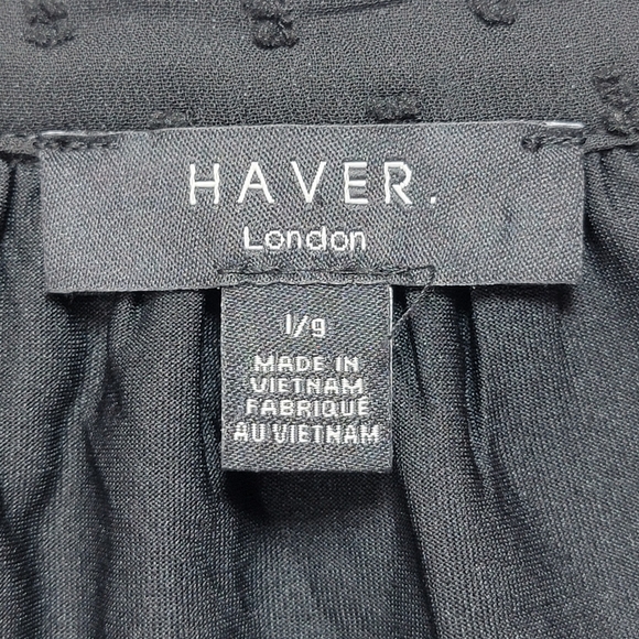 Haver London Blouse Womens L Black Button Flutter Sleeve Swiss Dot Lined Sheer - Picture 7 of 13